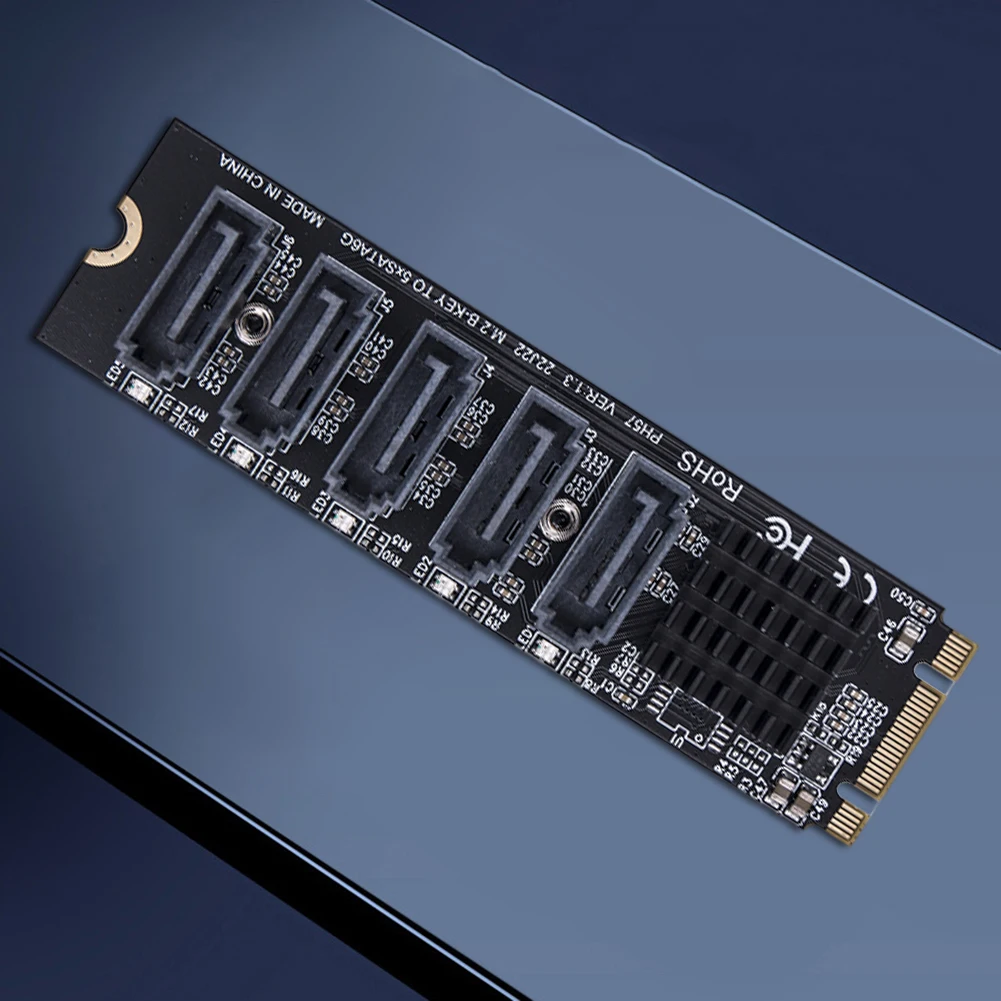 

M.2 MKEY PCI-E Riser Card 5/6 Port Adapter Card Конвертер M.2 в SATA 3.0 Адаптер NVME в SATA SATA3.0 6 Гбит/с Поддержка функции PM