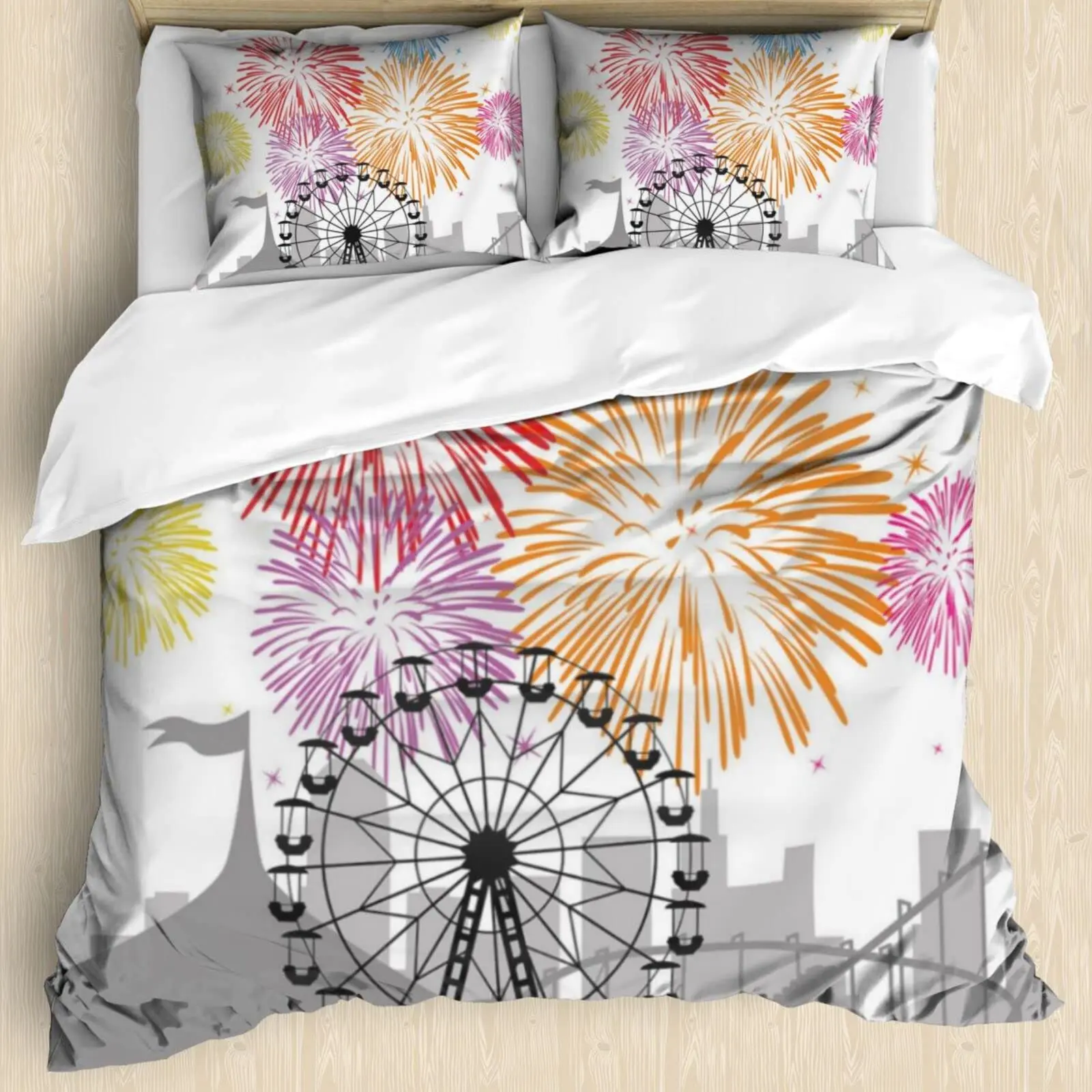 

Ferris Wheel Comforter Cover Set Colorful Ferris Duvet Cover Bedding Set 3pcs for Kids Boys Soft Quilt Cover with 2 Pillowcase