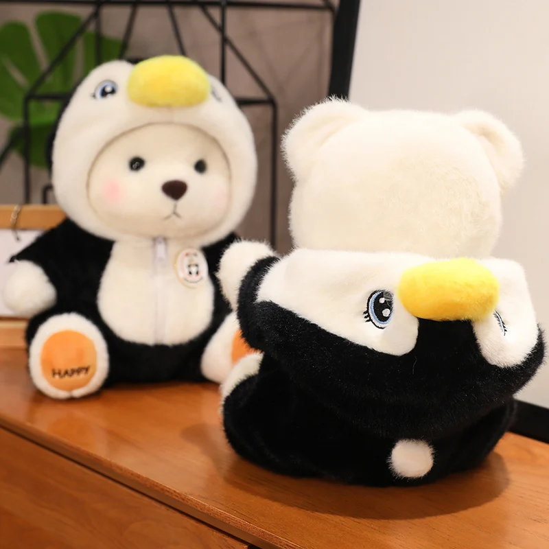 Creative ตุ๊กตาหมีการ์ตูน Penguin Cross Dressing ตุ๊กตาสัตว์ตุ๊กตา Kawaii ตกแต่งห้องเด็กของขวัญวันเกิดสามารถเปลี่ยนเสื้อผ้า