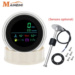 85mm 6 in 1 LCD MultiFunction Tachometer Fuel Level Gauge Water Temperature Oil Pressure Voltmeter Hour Meter For Boat Car 12V