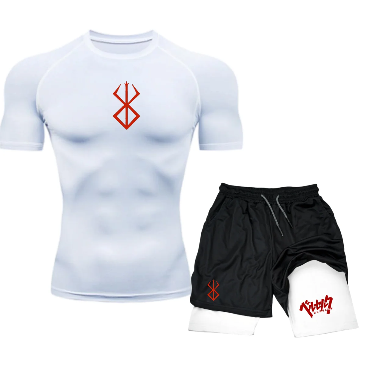 Ropa Deportiva de compresión para hombre, camiseta de manga corta para gimnasio, conjunto deportivo de Goku 2 piezas, pantalones cortos de