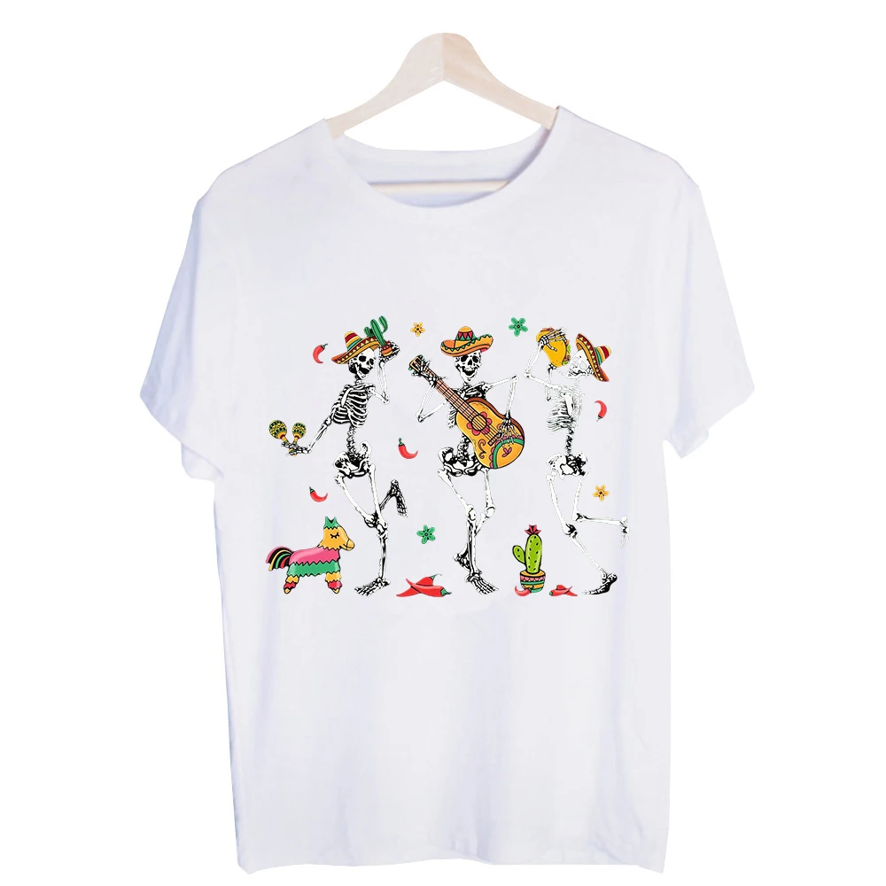 Men's Skeleton Mariachi Band Graphic Tee, Short Sleeve Crew Neck T-Shirt for Casual Fiesta and Summer Outfits