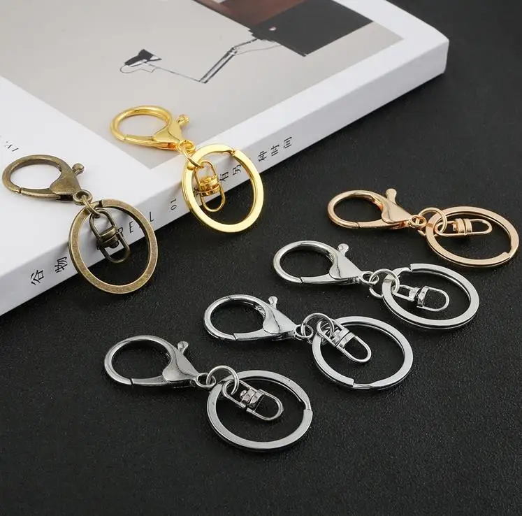 500pcs 30mm Hook Key Chains Keyrings Round Golden Silver-Plate Lobster Clasp Keychain for Jewelry Making SN4574