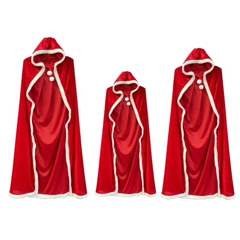 

Full Length Hooded Red Cloak Christmas Santa Tie Up Fancy Cape Robe