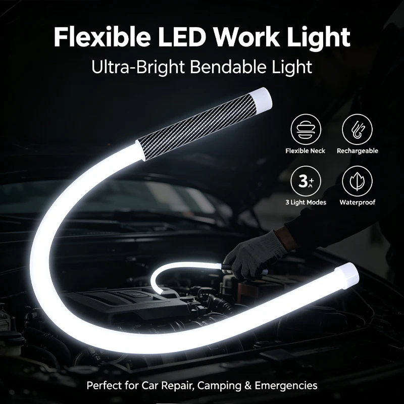 LED Work Light Flexible Waterproof Flashlight for Car Inspection and Maintenance Portable Lighting Tool for Outdoor Camping