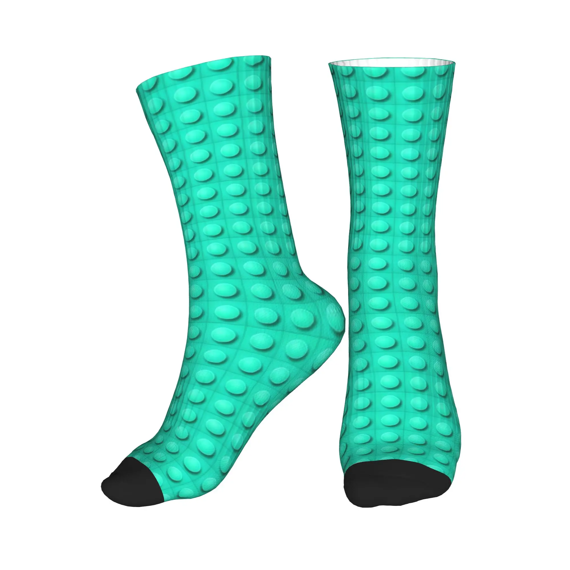 Solid Teal Building Blocks Pattern Socks Graphic Stockings Anti Unisex Men Socks Comfortable Autumn Vintage Outdoor Sports Socks