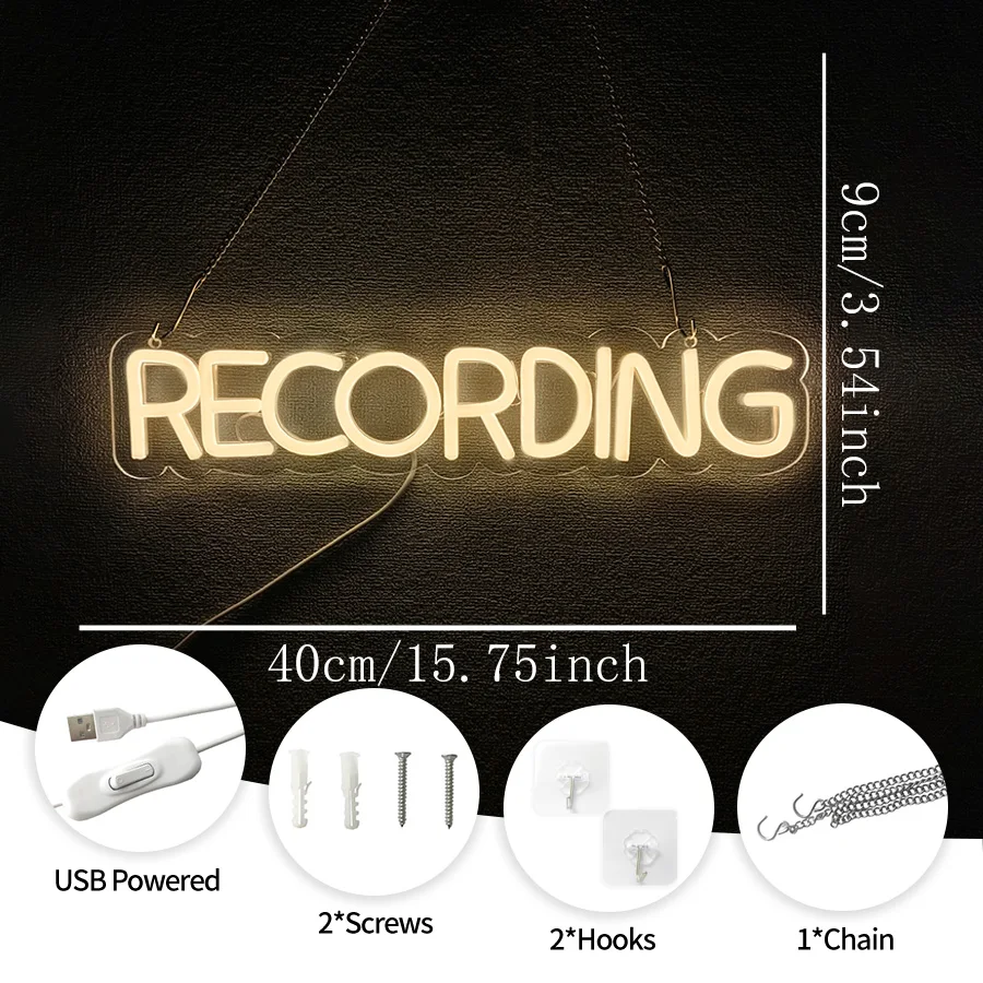 Recording Neon Sign, LED Neon Wall Hanging Sign for Studio, Music Recording Room, Remind Others Do Not Disturb, Wall Decoration