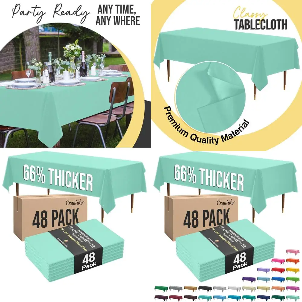 

Плотные премиальные пластиковые скатерти мятного цвета, 0,5 мил, 48 штук в упаковке, 54x108, прочные и одноразовые, устойчивые к разрывам