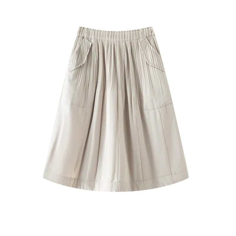 Miyake Fold 2025 Autunno/Inverno New Fold Tinta unita Mezza gonna spessa Donna Versatile A-line in cotone Gonna di media lunghezza a pieghe