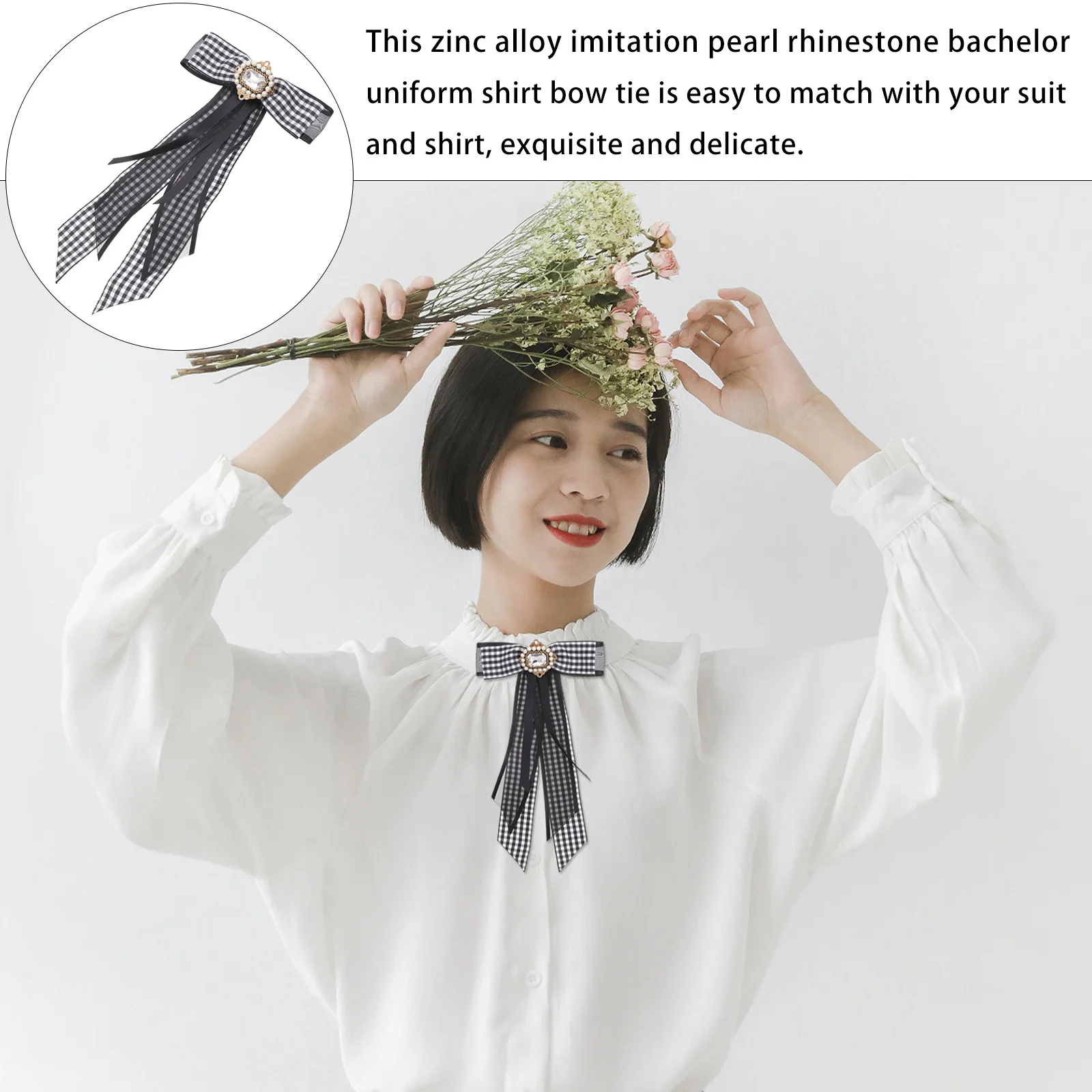 

1Pcs Water Drill Bow Tie Imitated Pearl Women Shirt Tie Elegant Formal Event Accessories Delicate Rhinestone Ladies Clothing
