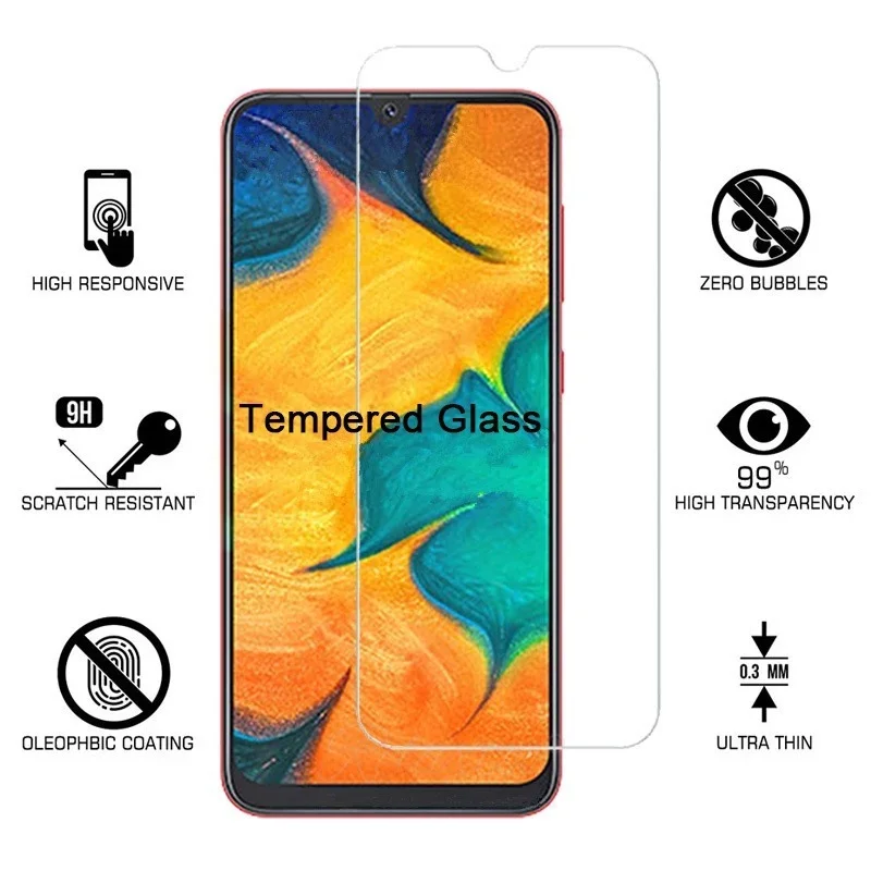 2 Pieces Clear 9H Hard Screen Protector for Samsung A50 A60 A80 A90 Protective Glass for Galaxy A70 A30 A40 A20E A10 A2 Core HD