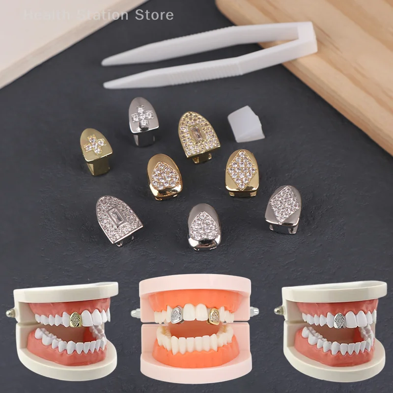 Hip Hop Single Tooth Teeth Punk Rhinestone Metal Teeth Caps Fashion Teeth Grillz Party Cosplay Teeth Grills Dental Jewelry