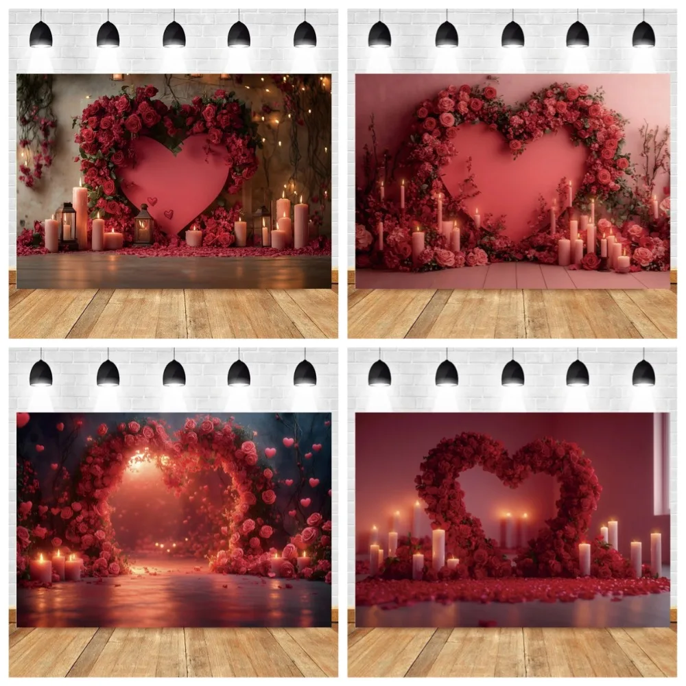 

Valentine's Day red rose love banner background, indoor proposal scene, wedding portrait decoration, photography studio Backdrop
