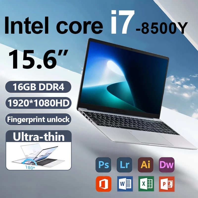 

Портативный ноутбук Windows 11 Intel Core i7 8500Y Компьютерный ПК 15,6 дюйма 16 ГБ ОЗУ 2 ТБ SSD Офисные ноутбуки Разблокировка отпечатков пальцев Ноутбук