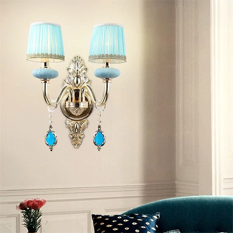 TINNY Contemporary Blue Crystal Wall Lamp Luxury Living Room Bedroom Bedside Lamp Background Wall Corridor Villa Hotel Lighting