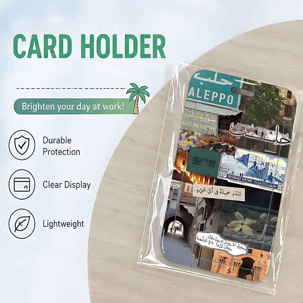 Syria Syrian Flag ID Card Holder Cute PVC Badge Holder Cartoon Card Cover Student ID Bus Card Case With Clear Window