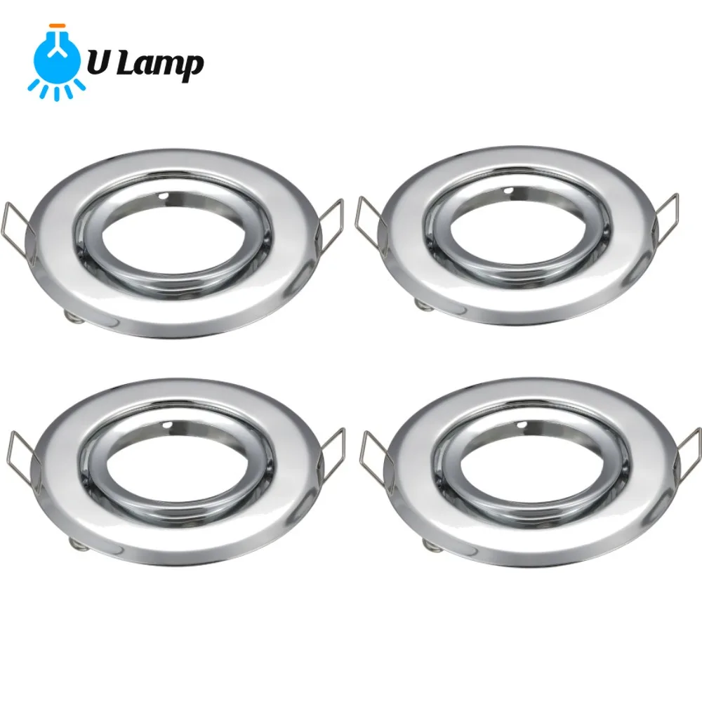 

4pcs LED Spotlight Fitting with GU10 MR16 Socket Round Chrome Ceiling Fixture Trim Ring Fittings Frame Fixture Downlight Holder