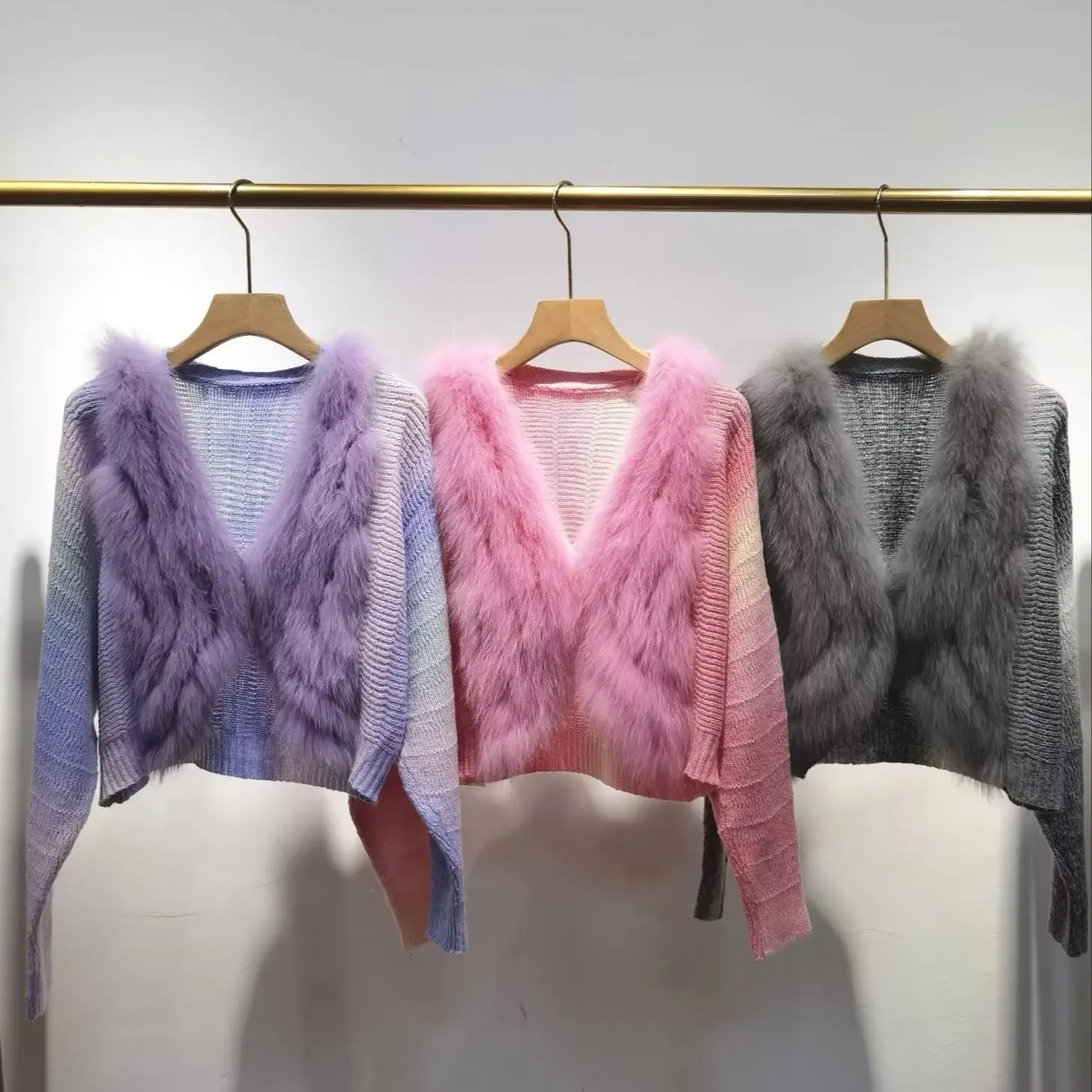 

Women Real Fox Fur Oversize Loose Knitted Cardigan Fox Fur Strip Sewed Together Sweater Outwear Female Batwing Sleeve Coat