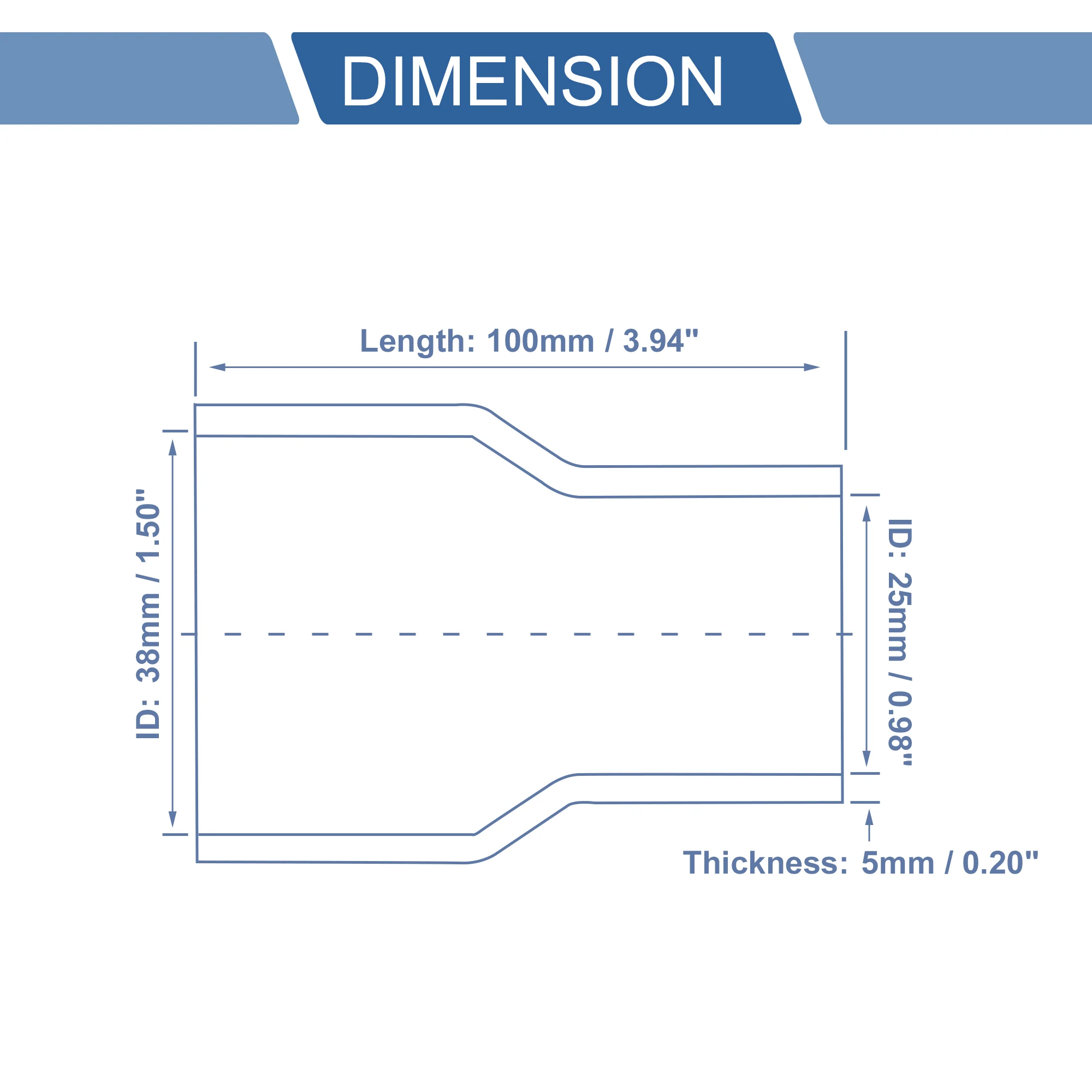 UXCELL 38-19mm 38-25mm 45-32mm 45-35mm 51-38mm 57-51mm 70-51mm ID 100mm Long 0 Degree Car Silicone Coolant Hose w/ Clamps
