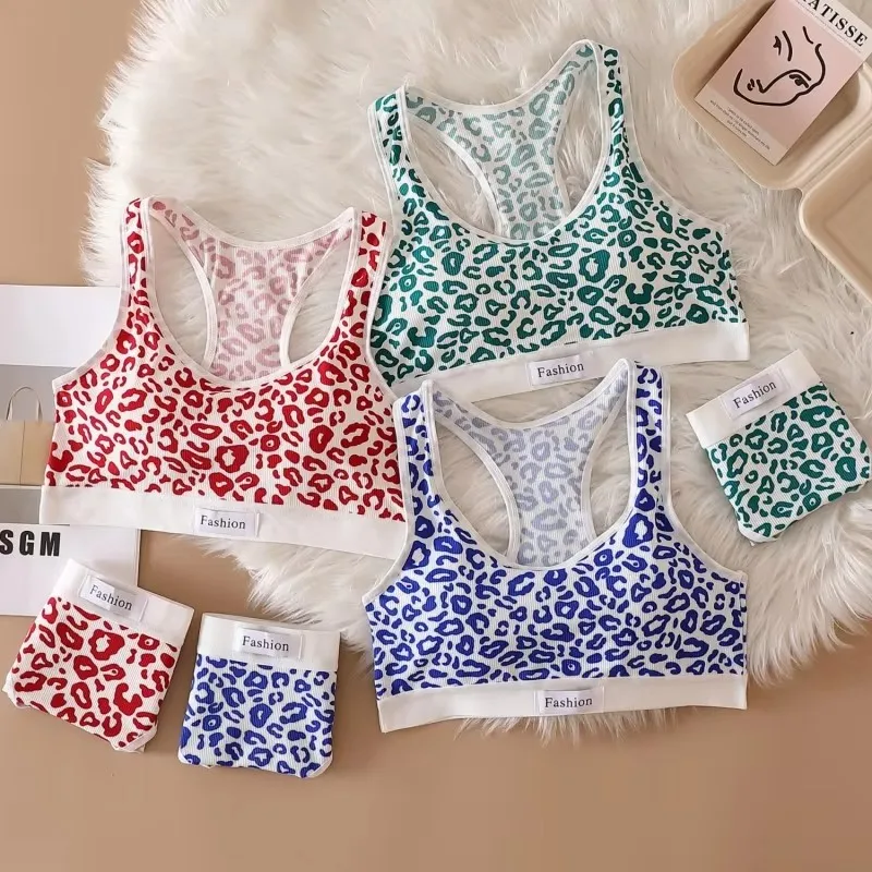 Zestaw bielizny damskiej: bezszwowy biustonosz w panterkę z paskiem w kształcie litery Y, majtki z niskim stanem, seksowna bielizna, sportowy biustonosz, komplet bielizny damskiej.