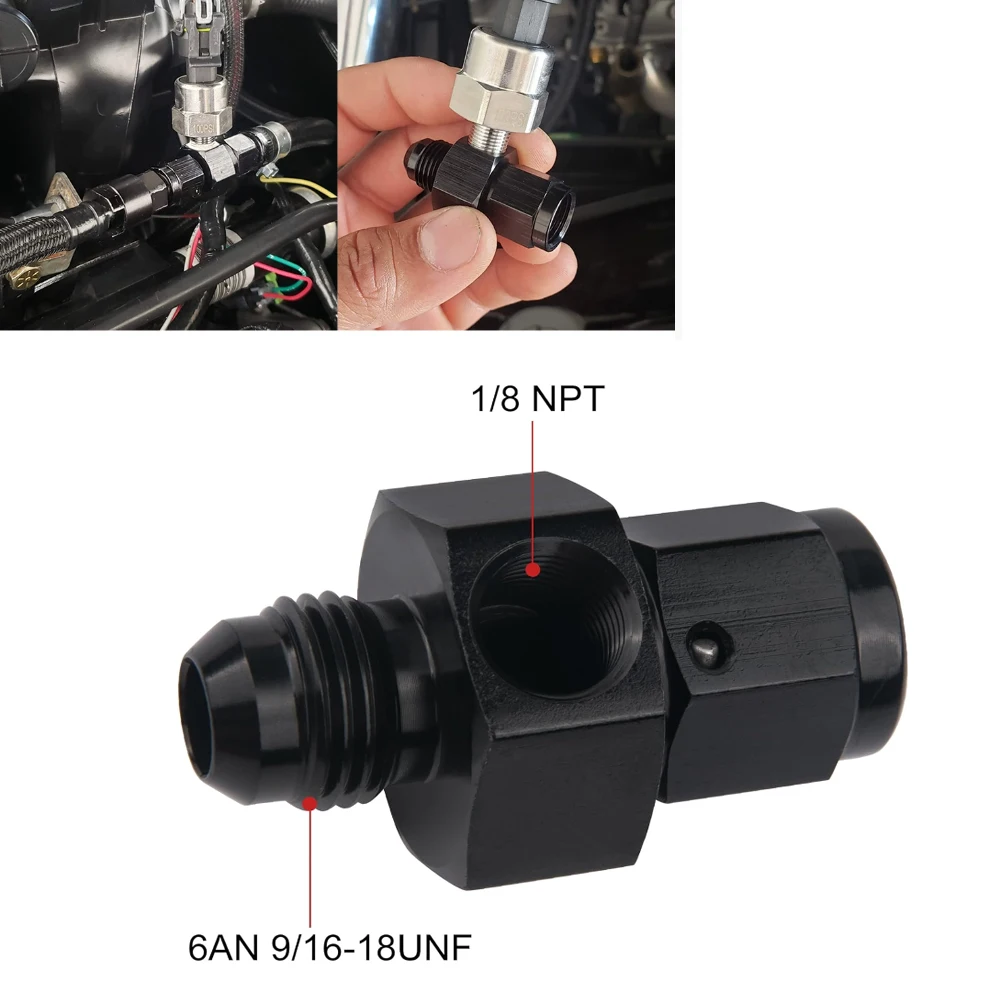 6AN Male to 6AN Female  Swivel with 1/8 NPT Gauge Port Fuel Pressure Take Off Fitting Adapter Aluminum