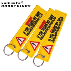 Hot Sale Aviation Gifts Both Sides Hazard Warning Sign Pattern Memorial Key Tags Bike Keychain Rectangle Keyring Wholesale