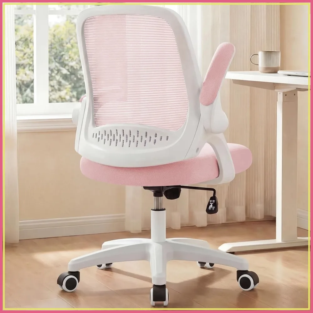 

Ergonomic Office Gaming Chair with Lumbar Support, Adjustable Height, Swivel Wheels, Flip-up Arms, Mesh Back - Pink