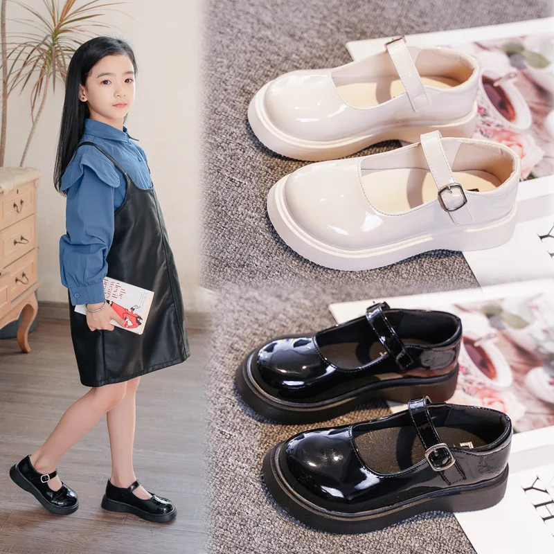 

2025 New Princess Flat Children's Shoes for Girl Black Mary Jane Loafers Sneakers Kids Party Shoes Student Leather Shoes 6 Year