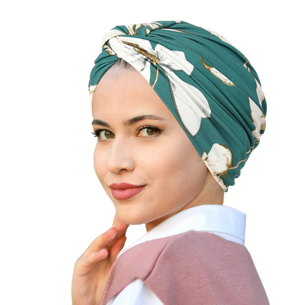 New flower headscarf cap chemotherapy cap printed sleeve head twist hat travel versatile headgear lady