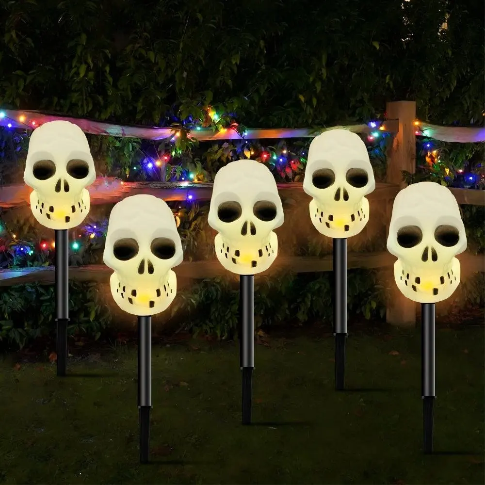 5PC/Set Halloween Solar Skull Garden Lights Outdoor Waterproof LED Path Lights Horror Yard Lawn Holiday Party Decorations