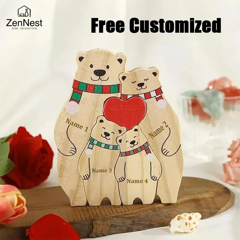 

Christmas Wooden Bear Puzzle Family Cute Bear Ornament Carved Name Winter Home Ornament Personalized Ornament Gift for Mother