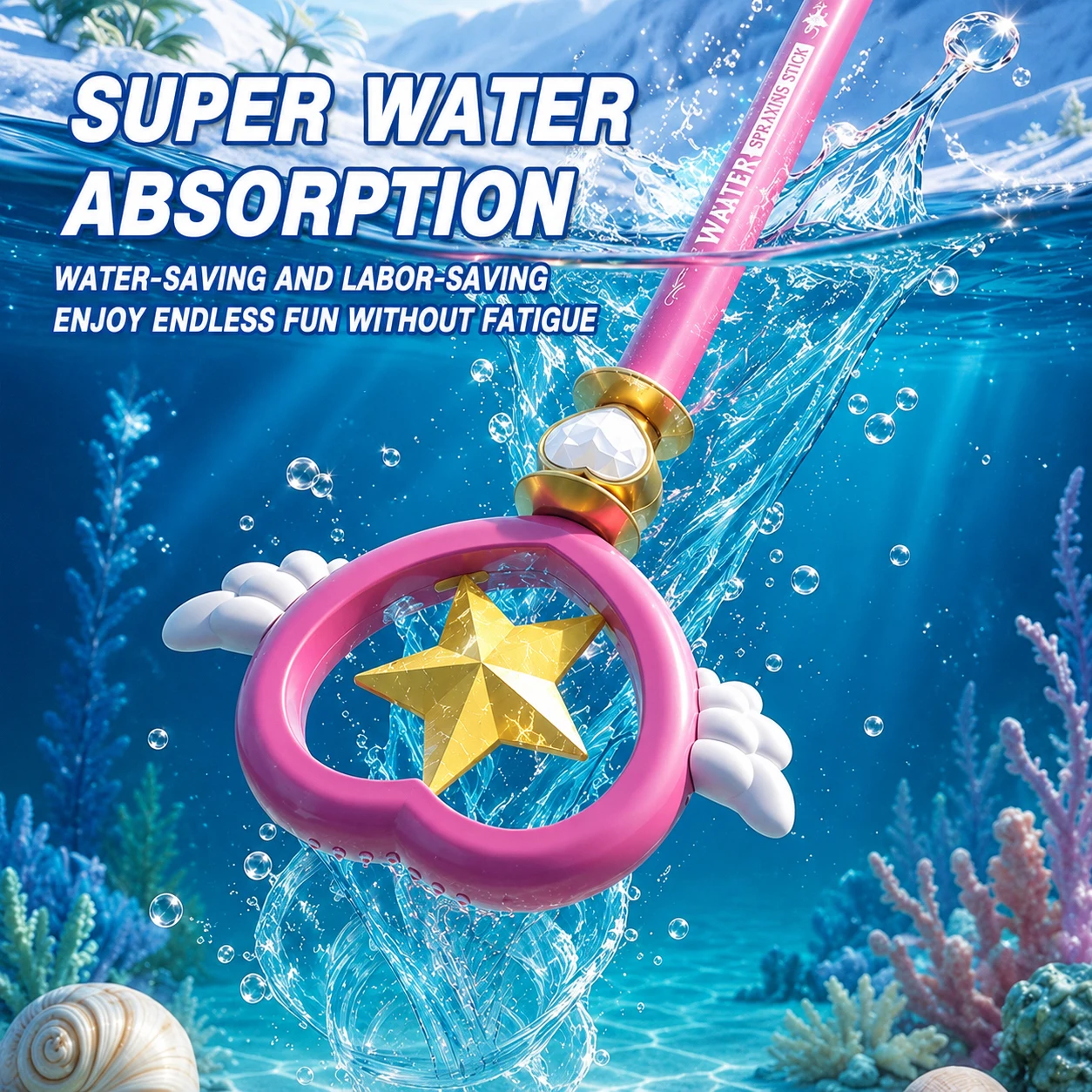 Fairy Wand Water Gun for Kids, Push-pull-to Long Range Water Blaster with Multi-Hole Spray, for Pool Beach Outdoor Water Toy