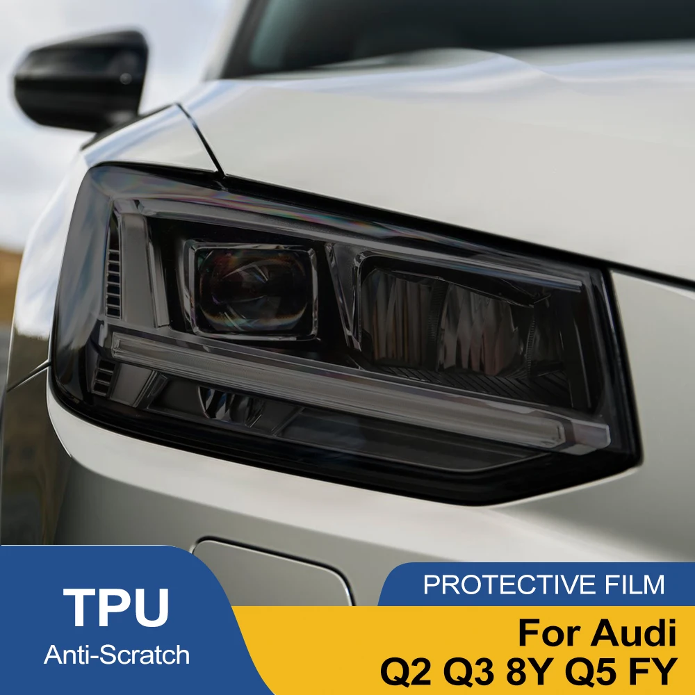 For Audi Q2 Q3 8Y Q5 FY Car Headlight TPU PPF Protective Film Smoke Black Pre Cut Auto Vinyl Wrap Anti-Scratch Custom Fit