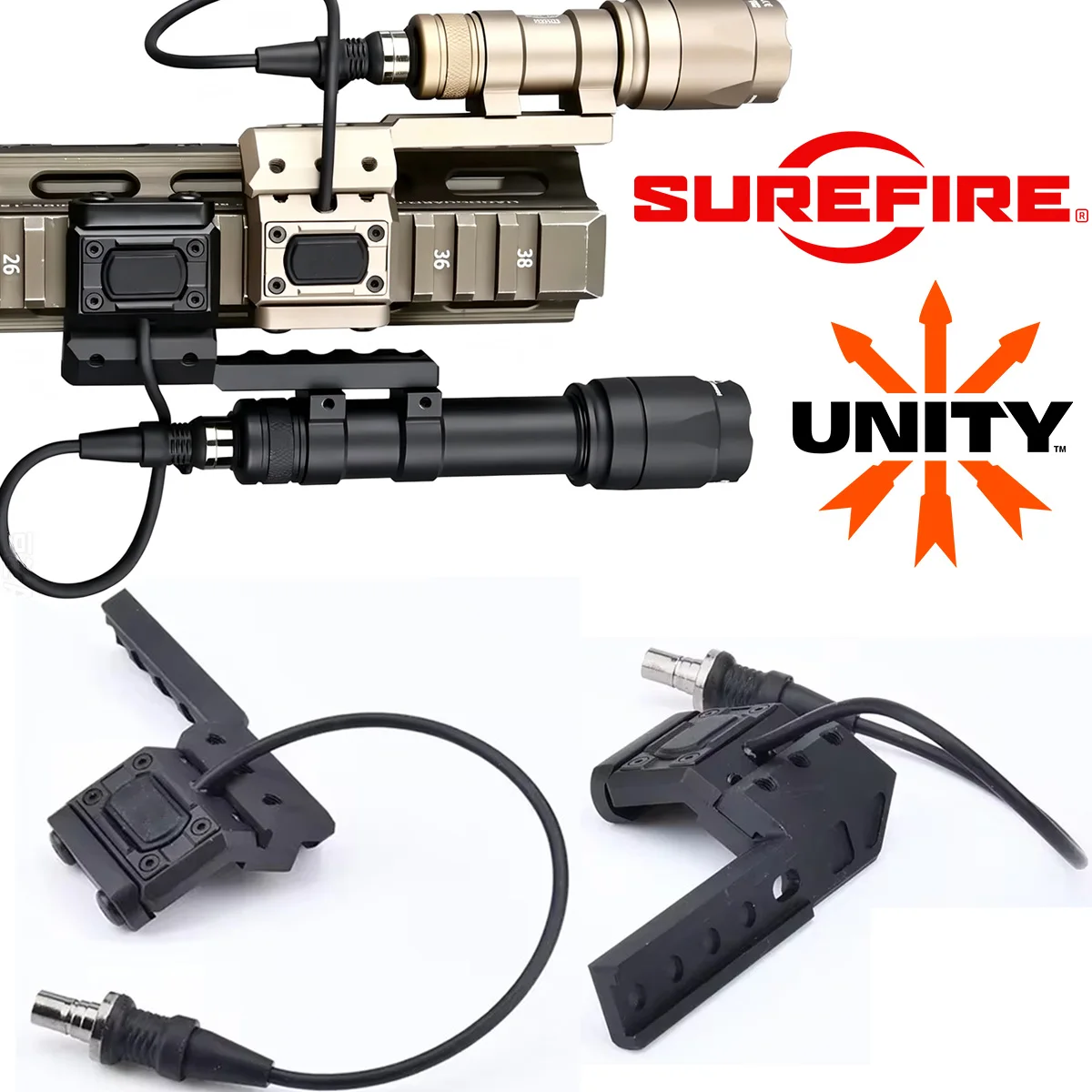 Lampe de poche pour fusil Surefire M300 M600 AR15 avec interrupteur UNITY, support décalé gauche/droite, interrupteur à pression pour rail de 20 mm