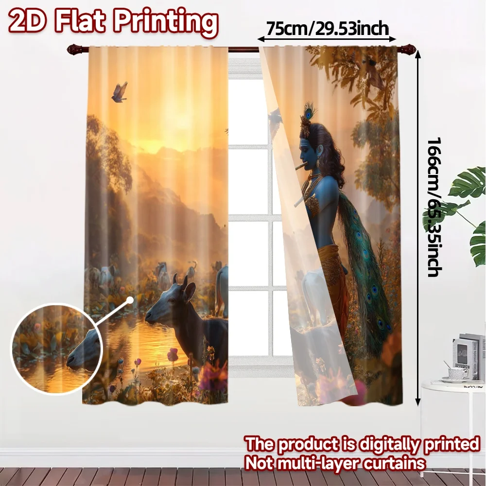 2pcs, 2D FLAT PRINTING Curtains (Without Rod) Pastoral Harmony Popular Curtain Cloth Yarn Curtains Home Decor Perfect for