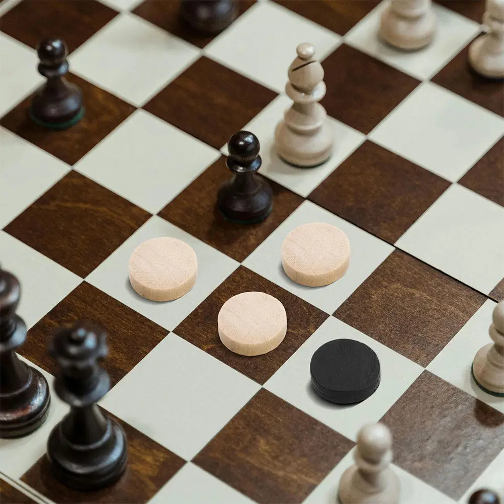 

60 шт. деревянных шахматных фигур и аксессуаров для нард, черные, натурального цвета, портативные сменные элементы для настольных игр, для путешествий