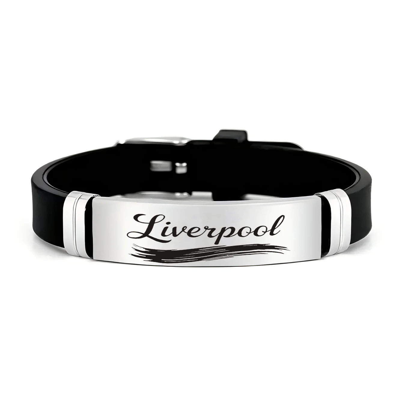 Accesorio cursivo elegante de fútbol de Liverpool, pulsera de silicona de acero inoxidable de estilo casual, para amigos que aman el Liverpool