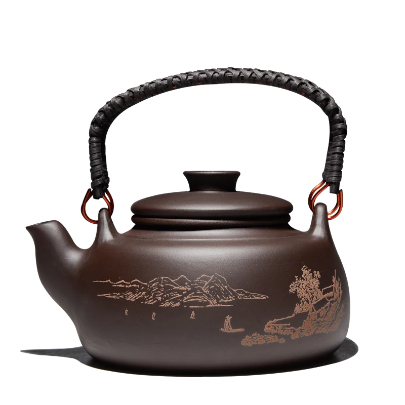 New Chinese Tea Pot Kung Fu Zisha Large Capacity Tea Pot With Filter Creative Handle Purple Clay Teapot Kettle Set