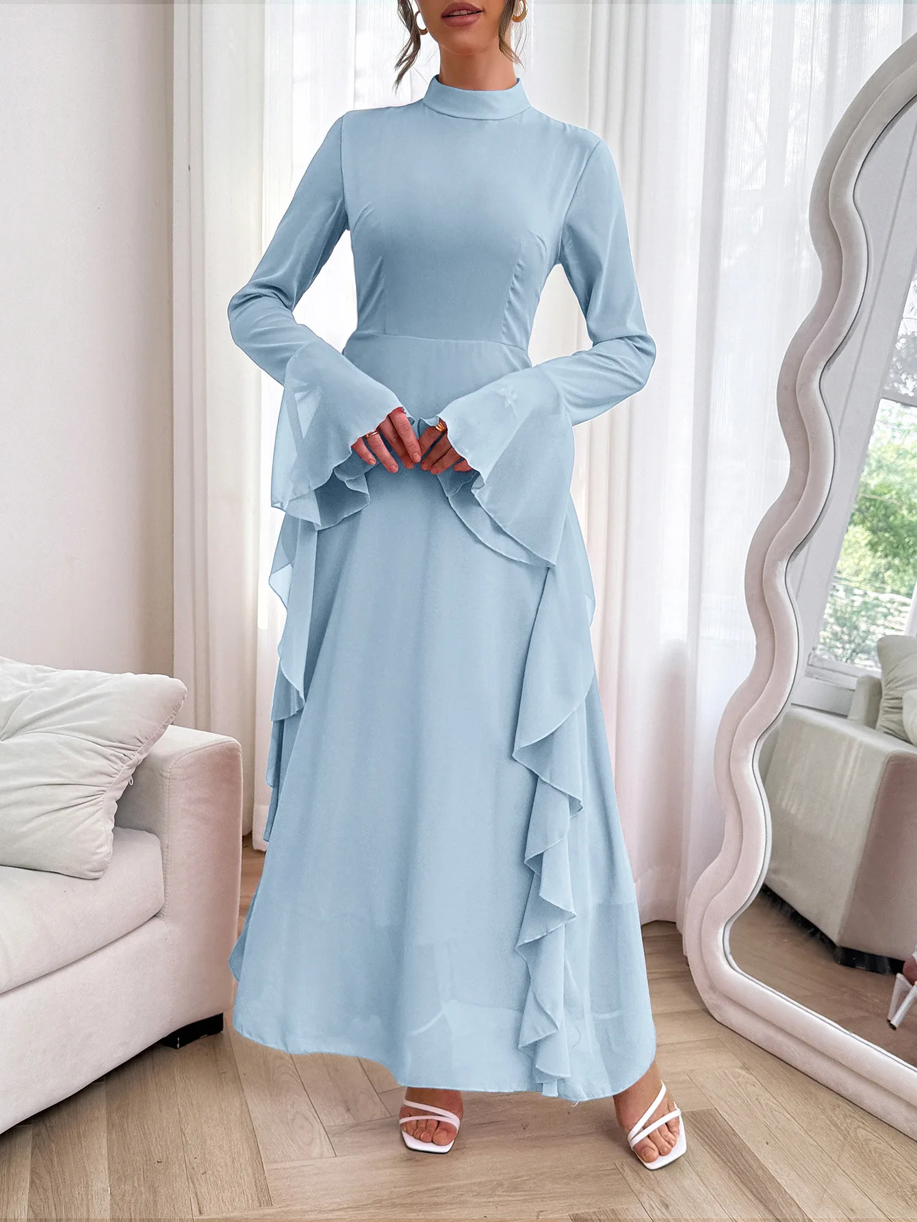 

Women's Long Skirt Dress Summer 2025 Fashion Elegant Temperament Round Neck Semi Transparent Long Skirt Dress