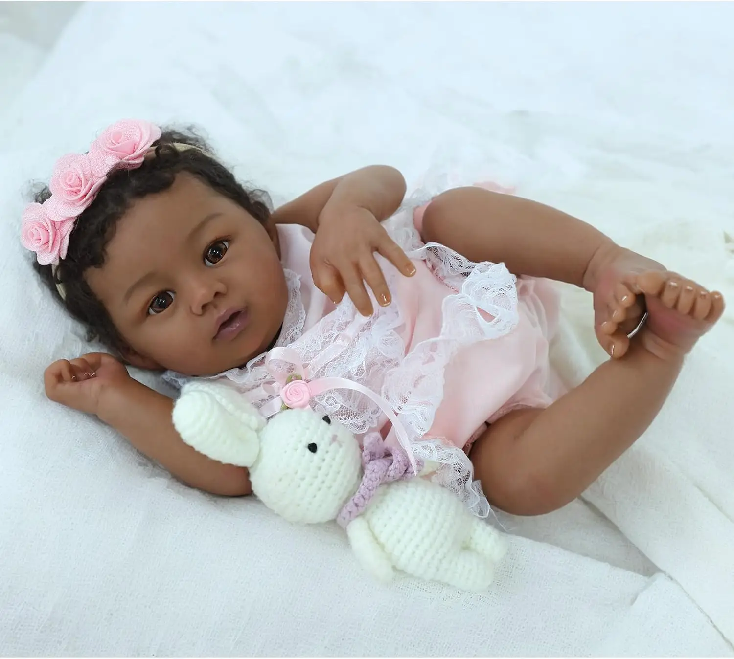 NPK 18inch Lifelike Reborn Doll Abigail Dark Skin Tone Soft Touch Cuddly Body Doll with 3D Painted Skin And Visible Veins