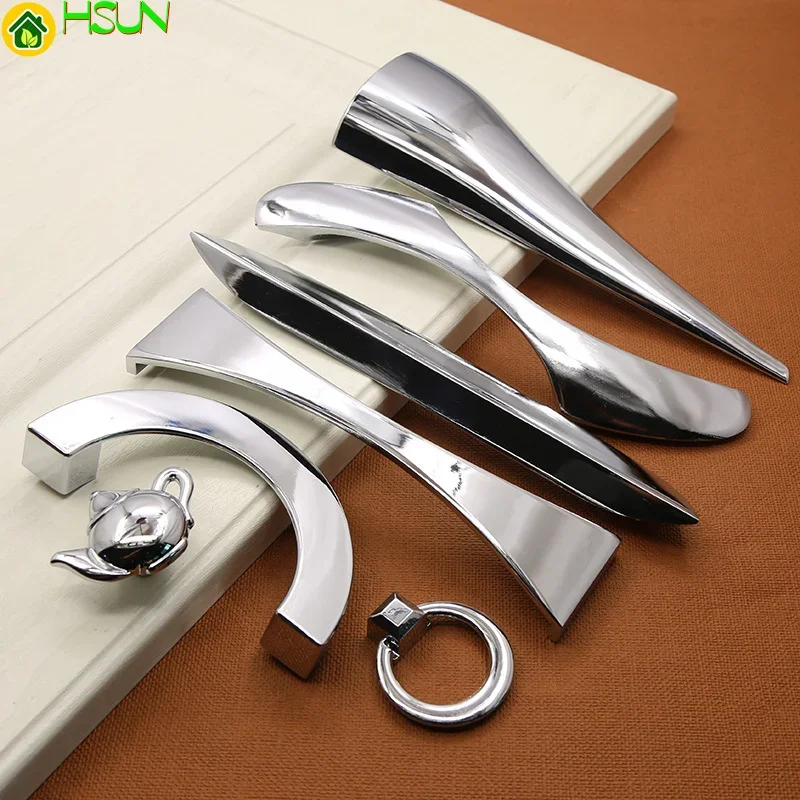 2 pcs Modern bright chrome zinc alloy handle drawer, wardrobe, thickened and lengthened bright silver handle