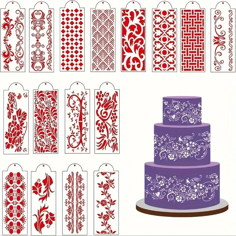 16-teiliges Spitzenmuster-Schablonen-Set Wiederverwendbare Dekorationsvorlagen für Fondant Buttercreme DIY Dessert-Dekoration