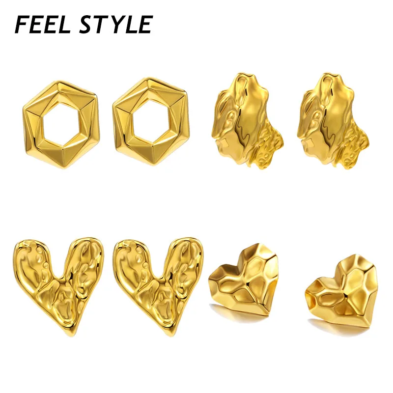 Ins Trendy Geometric Stud Earrings For Women Stainless Steel Heart Charm Boucle D’oreille Femmes Dropshipping