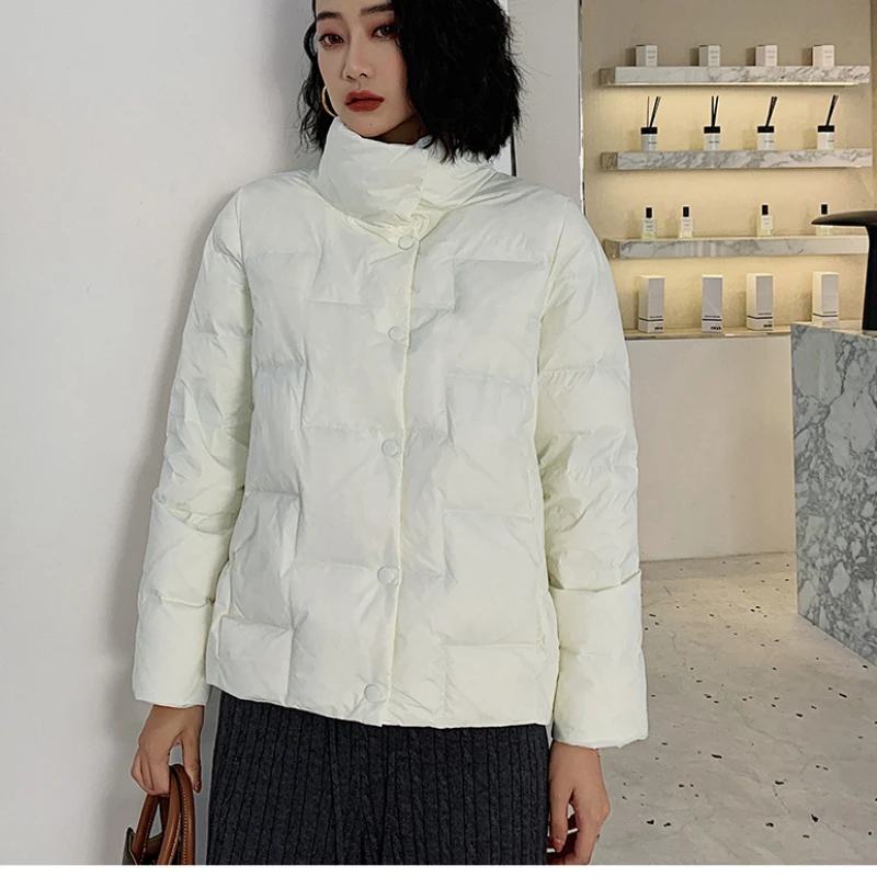 Korean Fashion Casual Padded Cotton Coats Stand Collar Single Breasted Loose Warm Jackets 2024 Fall Winter Solid Elegant Parkas