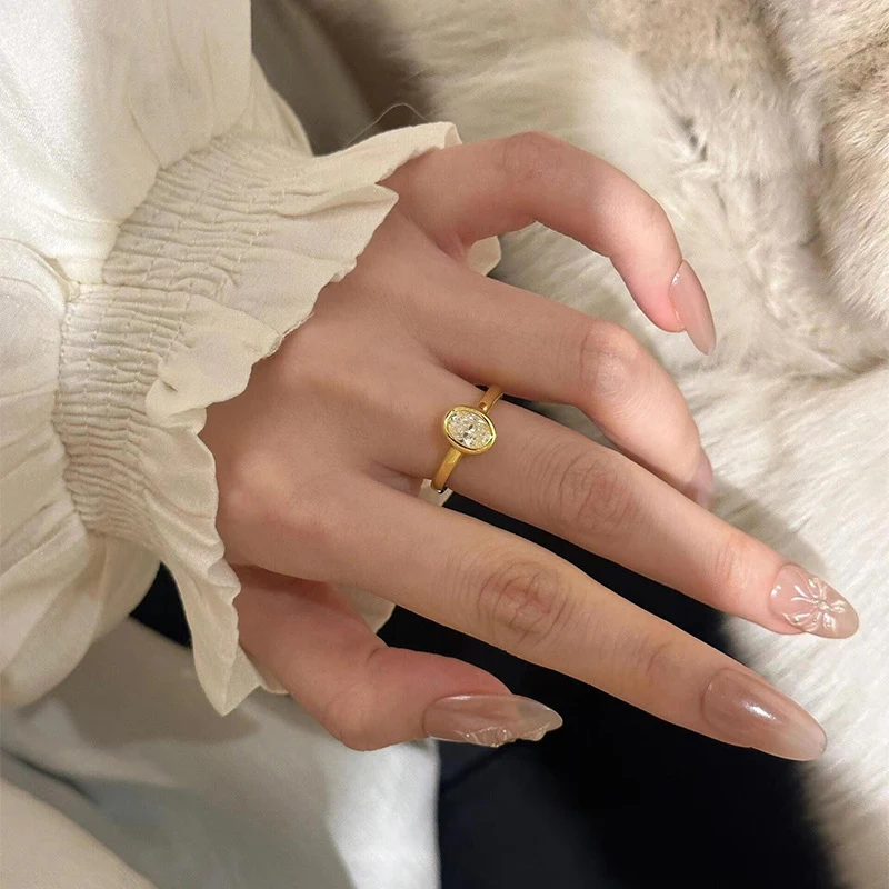 خاتم زواج من الفضة عيار 925 عيار 2 قيراط من المويسانتي البيضاوي بتصميم كلاسيكي يومي وبسيط متعدد الاستخدامات للرجال والنساء عالي الجودة #4