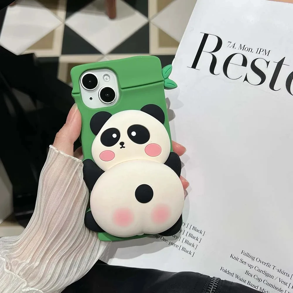 

3D Cute Panda Bamboo Phone Case Cover for iPhone 11 12 13 14 15 Pro Max Shockproof Cases for IPhone 15 Pro Max Case