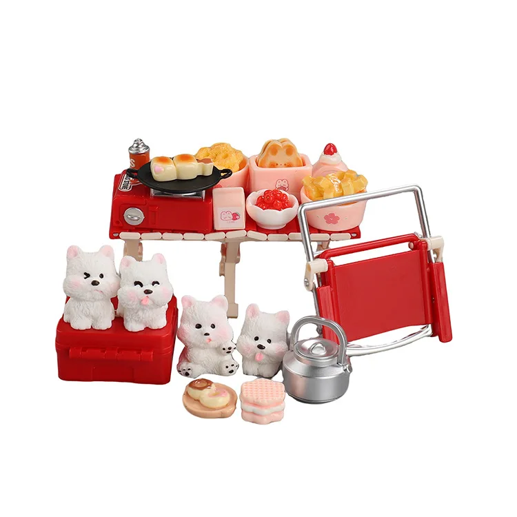 Accesorios para casa de muñecas, Mini escena, bonitas sillas de mesa para acampar, juego de cachorros para mascotas, juguete de casa de juego de simulación para niños, adornos pequeños creativos
