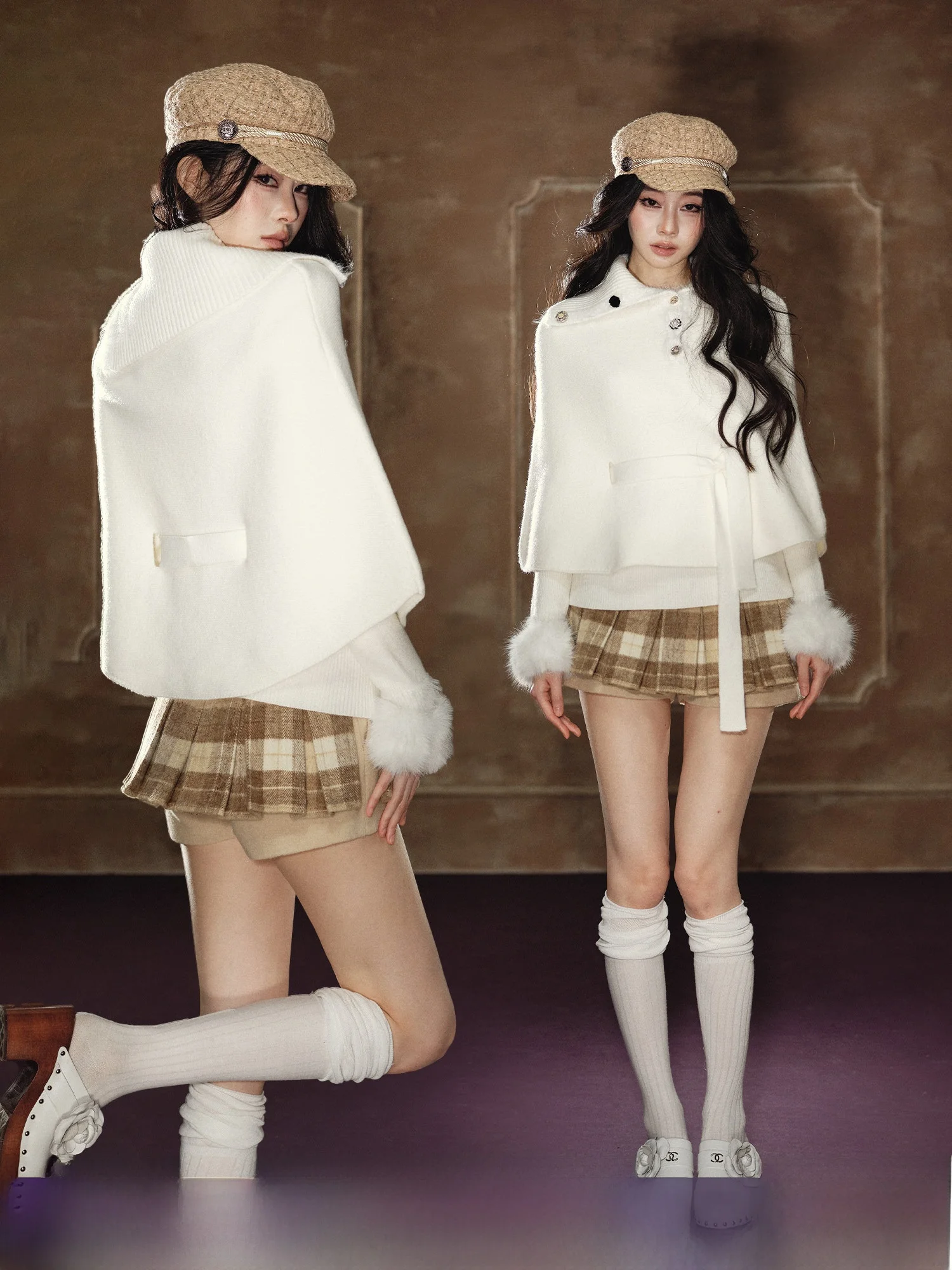 

AGAM 30 Soft Woolen Plaid Skirt Lazy Retro Autumn Winter Aosphere Versatile Flexible Pleated Skirt Women's mid Waist