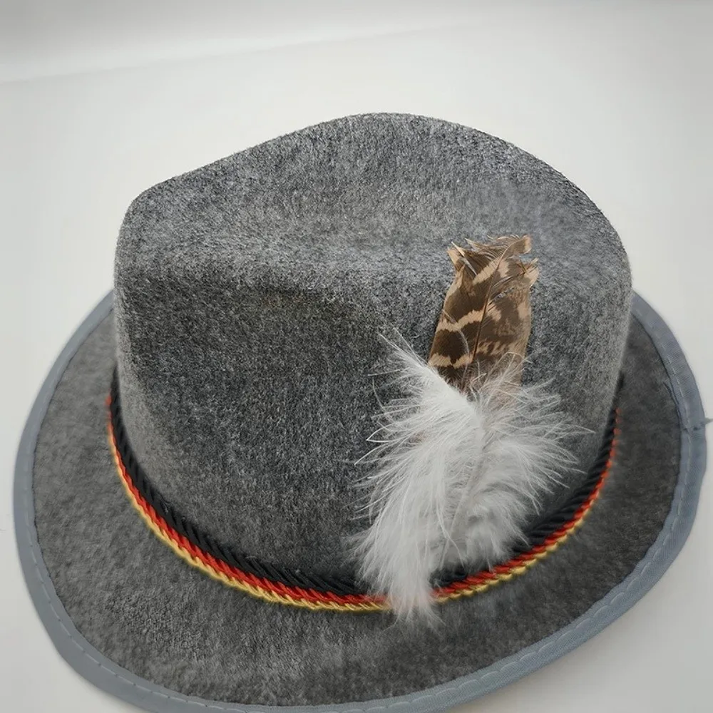 New Classic Bavarian Feather Hat Structured Brim Western Fedora Hat Decorative Side Cord Dress Up Oktoberfest Hat Men Women