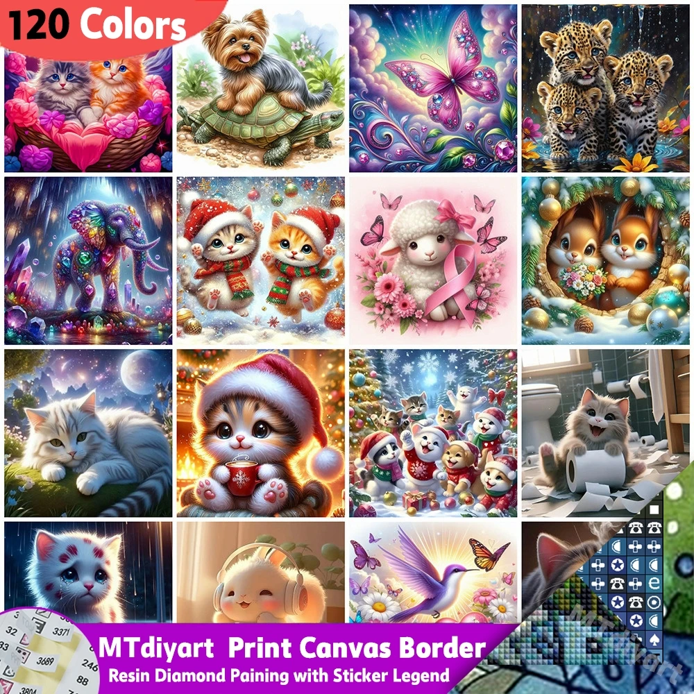 Peinture diamant en résine de chat animal avec autocollant, perceuse complète de légende, mosaïque de dessin animé bricolage, décoration d'intérieur, cadeau de Noël, 120 couleurs